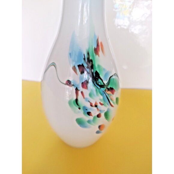 Hand Blown Italian Opaline Abstract art swirls Glass vase 9" - Picture 14 of 14